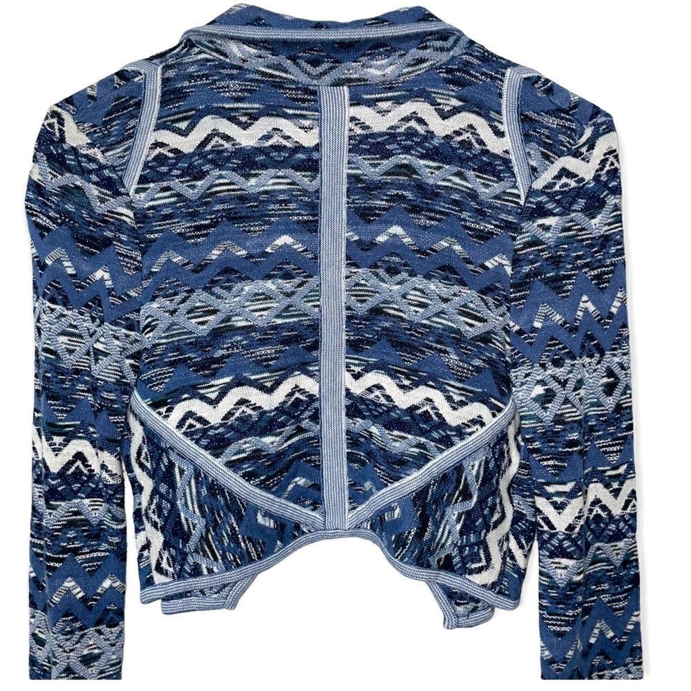 Sabatini White Chevron Jacquard Bolero Jacket Blue Silk Blend Geometric Sz Small